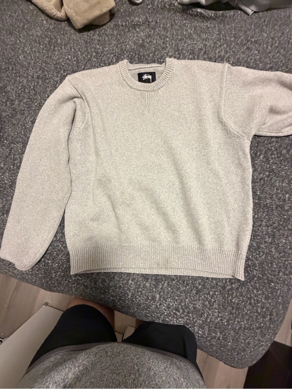 Stussy Knit Crewneck Sweater in Light Gary
